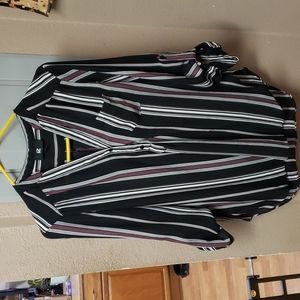 IZ Byer Striped Roll Tab Sleeve Top XL